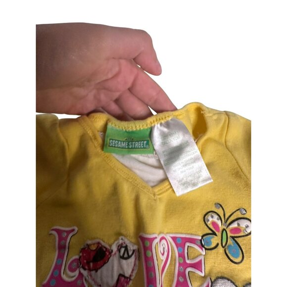 VTG Sesame-Street Elmo Toddler Outfit "Love Peace" Yellow T-Shirt & Leggings 12M - Picture 4 of 8